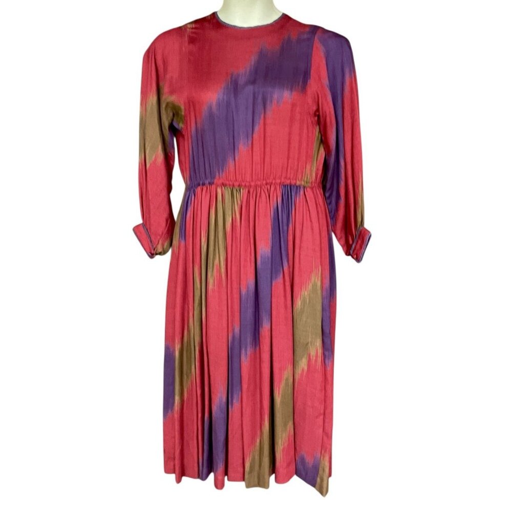 Vtg S Chacok France Dress Silk Wool Midi Multicolor Luxury Y2K Ikat French